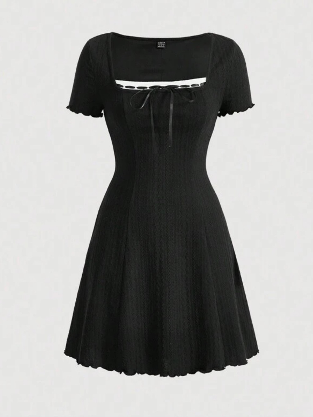 SHEIN Black Square Neck Short Sleeve A-Line Mini Dress